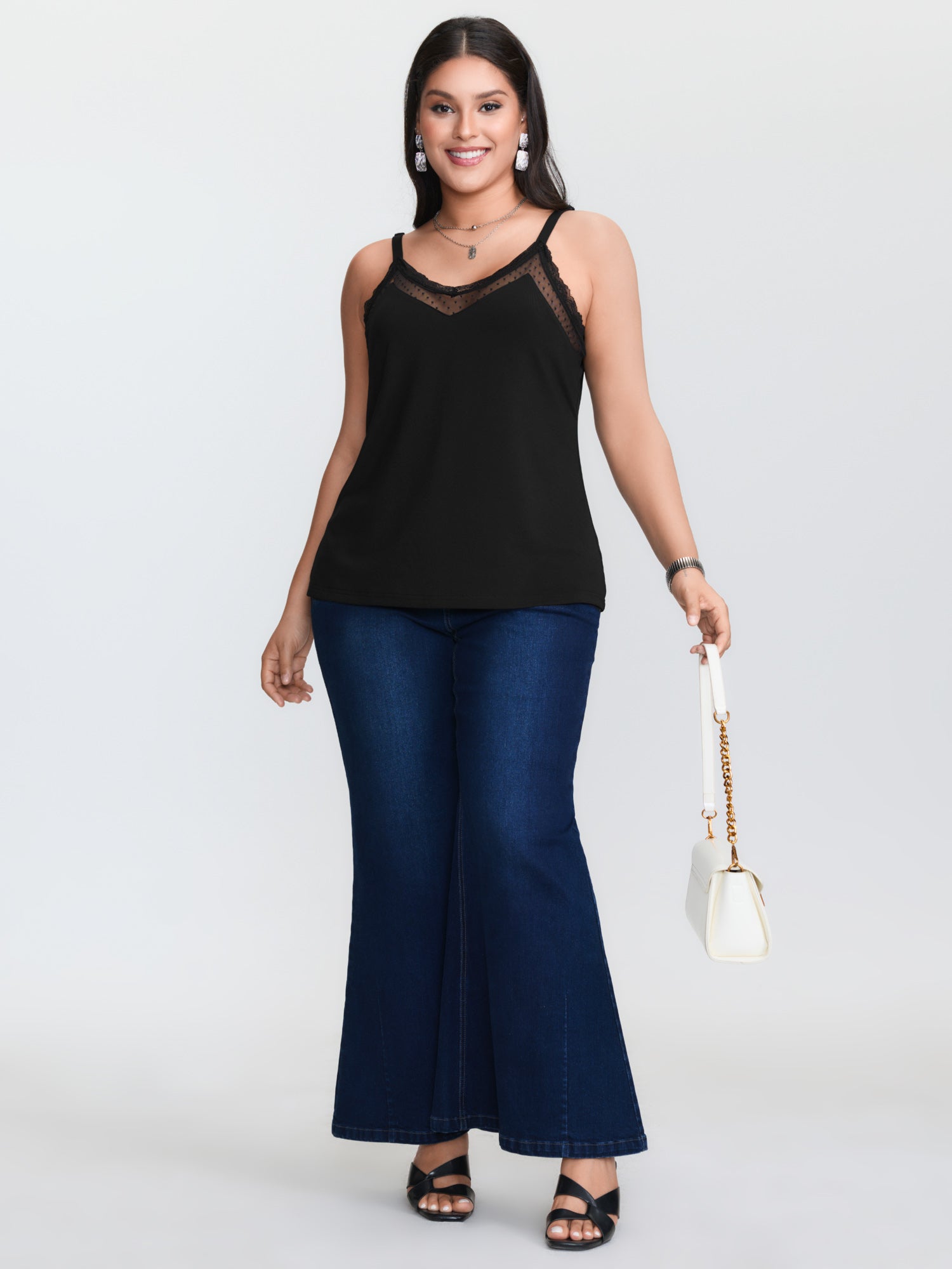 Plus‑size Black Knitted Camiso - Lace Trim Cami recension och pris