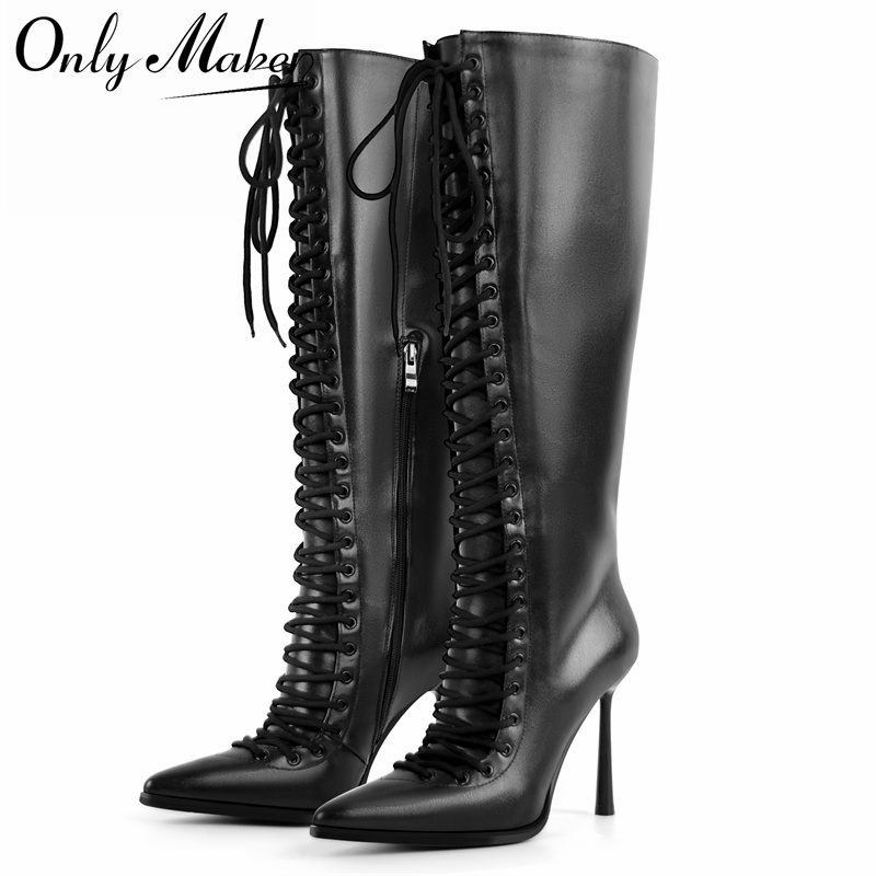 Onlymaker Pointed Toe Lace Up  - Women'S Fashion Knee High Boots recension och pris